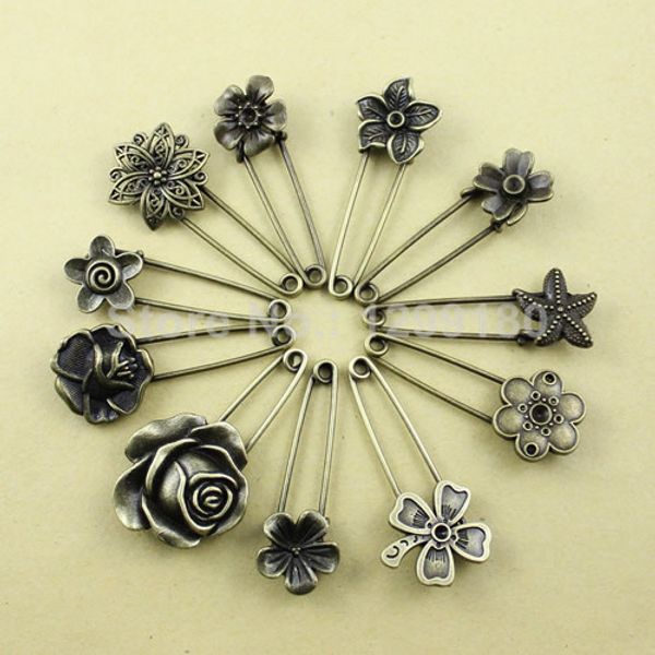 11pcs/lot alloy antique brass vintage flower brooch safety pins for garment accessories scarf clip pins approx:54-57mm (k01934, Gray
11pcs/lot alloy antique brass vintage flower brooch safety pins for garment accessories scarf clip pins approx:54-57mm (k01934, Gray