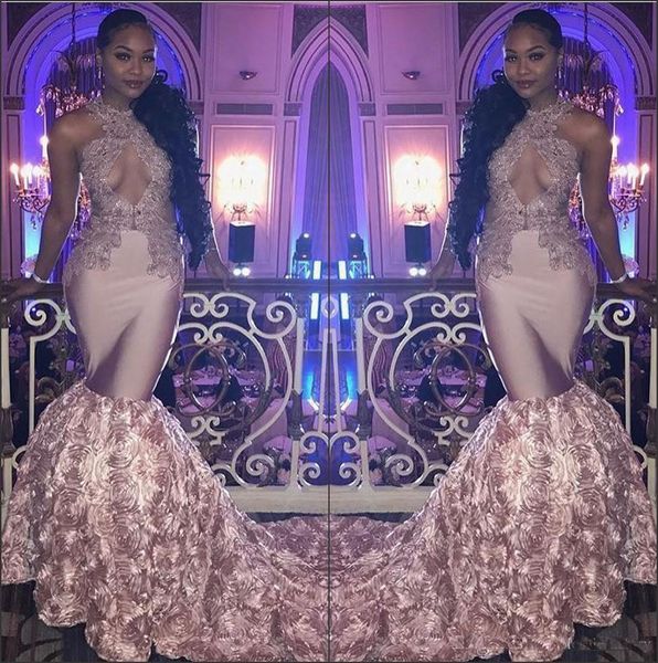 2018 Black Girls Halter Mermaid Prom Dresses Long 3d Floral Skirt Lace Applique Beaded Formal Party Dresses Evening Gowns Wear
2018 Black Girls Halter Mermaid Prom Dresses Long 3d Floral Skirt Lace Applique Beaded Formal Party Dresses Evening Gowns Wear
