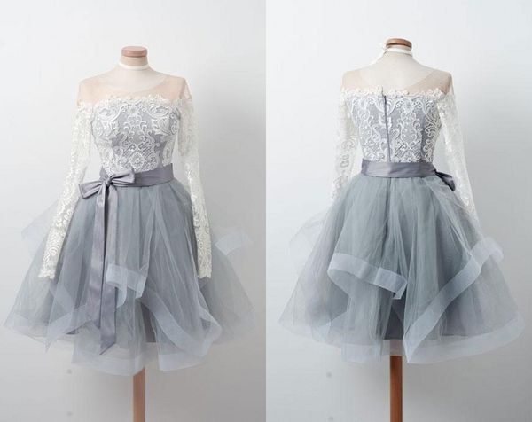 chic sliver knee length short evening formal gowns jewel sheer neck illusion long sleeves lace ball gown ruffle tulle short prom dress, Black;red
chic sliver knee length short evening formal gowns jewel sheer neck illusion long sleeves lace ball gown ruffle tulle short prom dress, Black;red