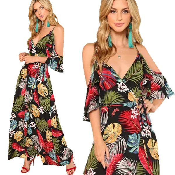 new arrival maxi dress for women green orange tropical leaf print v neck split wrap dress camisole neckline holiday summer, White;black
new arrival maxi dress for women green orange tropical leaf print v neck split wrap dress camisole neckline holiday summer, White;black