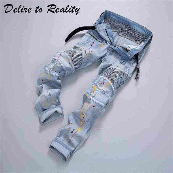 men distressed ripped jeans stretch slim fit motorcycle moto biker denim trousers painting hip hop punk streetwear mens jeans, Blue
men distressed ripped jeans stretch slim fit motorcycle moto biker denim trousers painting hip hop punk streetwear mens jeans, Blue