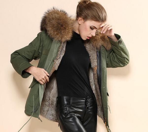 women cold resistant meifeng brand brown raccoon fur trim brown wild rabbit fur lining army green mini parkas, Black
women cold resistant meifeng brand brown raccoon fur trim brown wild rabbit fur lining army green mini parkas, Black