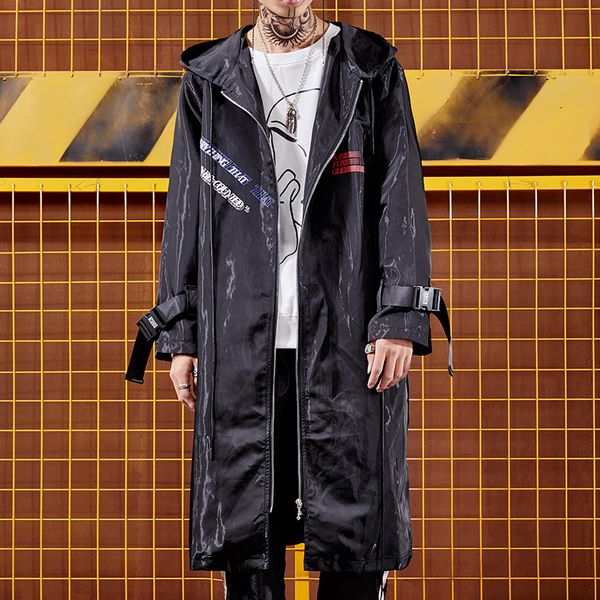 men's mid long autumn festival dark street high tide brand loose trench coat, Tan;black
men's mid long autumn festival dark street high tide brand loose trench coat, Tan;black
