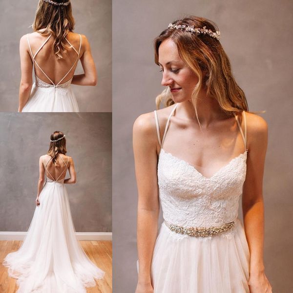 beach boho wedding dresses 2019 criss cross back a line vintage lace with crystal beads ribbon long bridal gowns custom, White
beach boho wedding dresses 2019 criss cross back a line vintage lace with crystal beads ribbon long bridal gowns custom, White