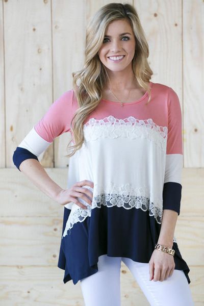 women's t-shirt women clothing casual lace tshirts summer spring colors patchwork leisure long loose tees, White
women's t-shirt women clothing casual lace tshirts summer spring colors patchwork leisure long loose tees, White