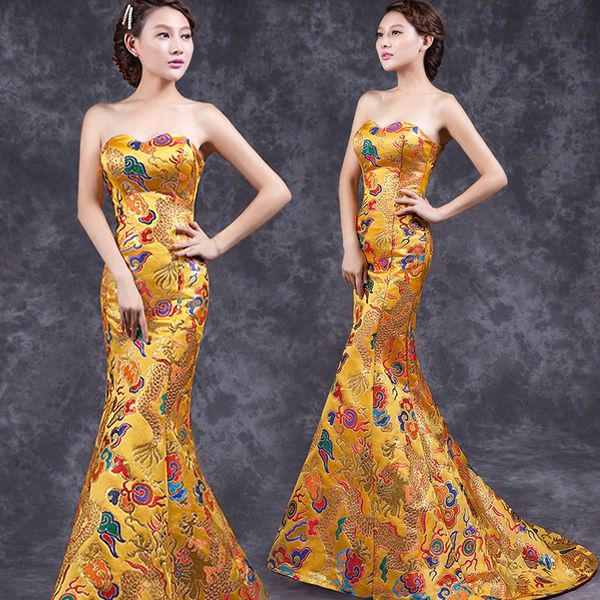 new china long qipao red and gold wedding party dress oriental gown dresses chinese style dress improved modern cheongsam, White;black
new china long qipao red and gold wedding party dress oriental gown dresses chinese style dress improved modern cheongsam, White;black