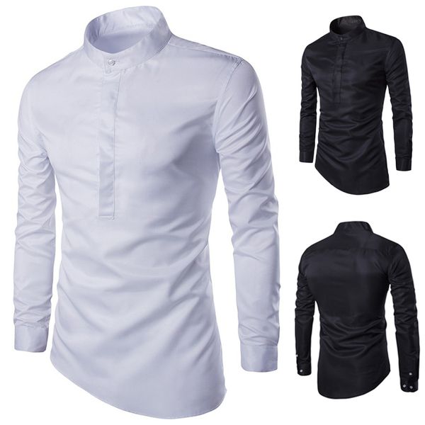 2018 new mens black white cotton stand collar irregular slim shirts fashion cardigan shirts, White;black
2018 new mens black white cotton stand collar irregular slim shirts fashion cardigan shirts, White;black
