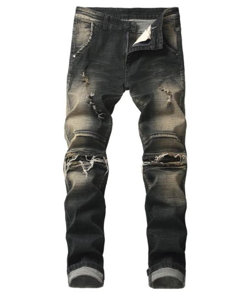 new brand vintage designer slim fit ripped jeans men's hi-street distressed denim knee holes washed destroyed jeans, Blue
new brand vintage designer slim fit ripped jeans men's hi-street distressed denim knee holes washed destroyed jeans, Blue