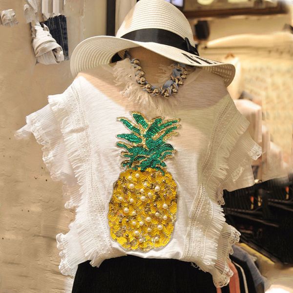New T Shirt Women Short Sleeve T-Shirt Bead Sequin Pineapple Tee Shirt Femme Casual Summer Tshirt for Female Tops
New T Shirt Women Short Sleeve T-Shirt Bead Sequin Pineapple Tee Shirt Femme Casual Summer Tshirt for Female Tops