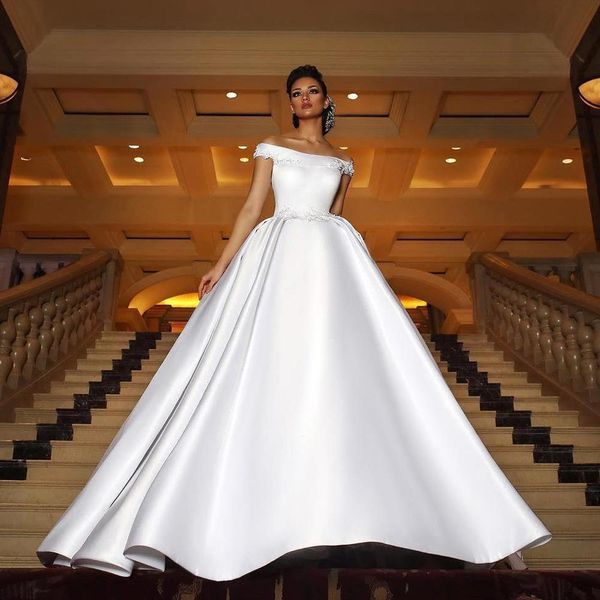 2019 dubai arabic wedding dresses a line off the shoulder ruffle court train plus size wedding dress custom made boho bridal gowns, White
2019 dubai arabic wedding dresses a line off the shoulder ruffle court train plus size wedding dress custom made boho bridal gowns, White
