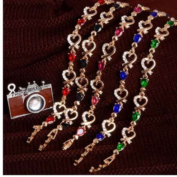 shuangr new 5 colors beautiful bracelet for women colorful austrian crystal fashion heart chain bracelet wholesale, Golden;silver
shuangr new 5 colors beautiful bracelet for women colorful austrian crystal fashion heart chain bracelet wholesale, Golden;silver