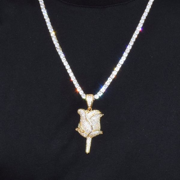 men's rose flower pendant & necklace hip hop jewelry womens gold color ice out cubic zircon with tennis chain for drop shipping, Silver
men's rose flower pendant & necklace hip hop jewelry womens gold color ice out cubic zircon with tennis chain for drop shipping, Silver