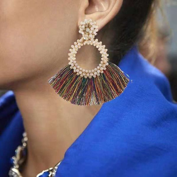 fan-shaped tassels dangle earrings round beads chandelier earrings women bohemia national jewelry nine colors black white red green gray, Silver
fan-shaped tassels dangle earrings round beads chandelier earrings women bohemia national jewelry nine colors black white red green gray, Silver