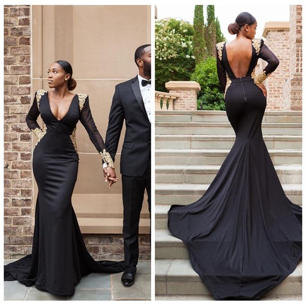 2021 deep v-neck modest formal slim prom party custom pageant gowns african long evening gowns aljasmi with gold lace appliques, Black
2021 deep v-neck modest formal slim prom party custom pageant gowns african long evening gowns aljasmi with gold lace appliques, Black