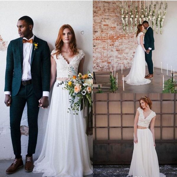 vintage chiffon two pieces country a line wedding dresses skirt bohemian wedding dress lace capped sleeves bridal gowns, White
vintage chiffon two pieces country a line wedding dresses skirt bohemian wedding dress lace capped sleeves bridal gowns, White