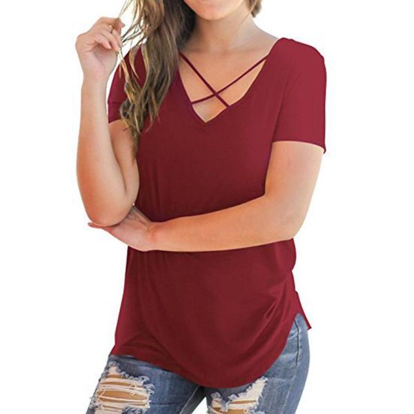 summer women simple cross bandage t-shirt short sleeve loose solid color soft casual v-neck fashion female t-shirt, White
summer women simple cross bandage t-shirt short sleeve loose solid color soft casual v-neck fashion female t-shirt, White