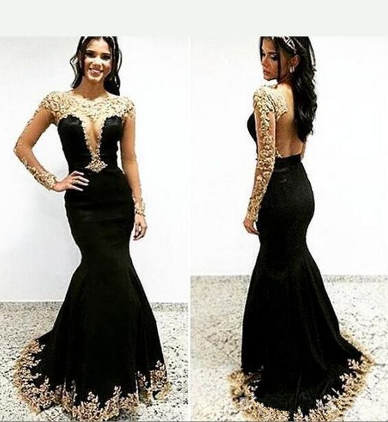 sheer long sleeve black evening dresses illusion jewel neck with gold lace mermaid celebrity pageant party gowns custom ba5367, Black;red
sheer long sleeve black evening dresses illusion jewel neck with gold lace mermaid celebrity pageant party gowns custom ba5367, Black;red