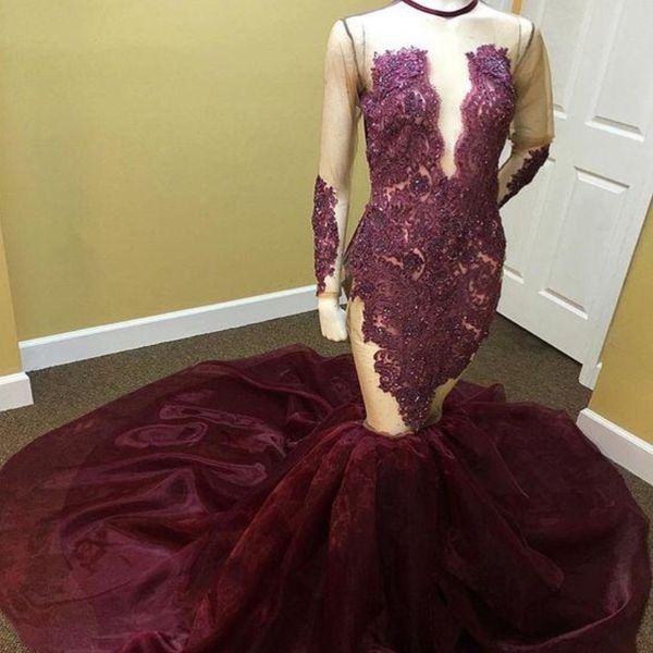 luxury long sleeves burgundy prom dresses sheer see through jewel neck beaded court train party gowns lace applique mermaid 2018 prom dress, Black
luxury long sleeves burgundy prom dresses sheer see through jewel neck beaded court train party gowns lace applique mermaid 2018 prom dress, Black