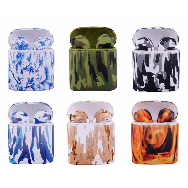 i7s tws twins camouflage colour bluetooth earphone wireless headphones stereo headset music earbuds for iphone8 x 8plus 7 6s 7plus dhl
