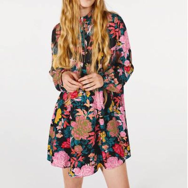 18 srping women o-neck pullovers zipper spainish full sleeve loose floral dress women clothing vestidos, White;black
18 srping women o-neck pullovers zipper spainish full sleeve loose floral dress women clothing vestidos, White;black