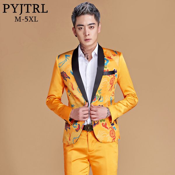 pyjtrl men shawl lapel chinese style royal blue gold yellow red dragon blazer stage singers wear costume slim fit suit jacket, White;black
pyjtrl men shawl lapel chinese style royal blue gold yellow red dragon blazer stage singers wear costume slim fit suit jacket, White;black