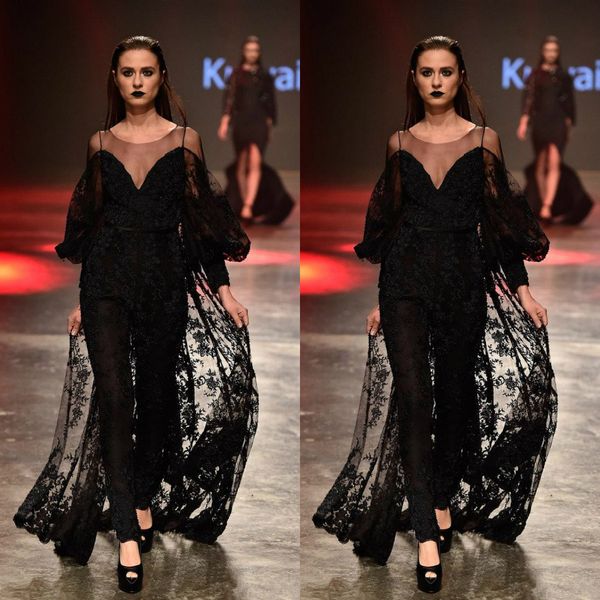 black jumpsuit prom dresses with overskirts sheer neck long sleeve formal evening dress lace beaded party gowns
black jumpsuit prom dresses with overskirts sheer neck long sleeve formal evening dress lace beaded party gowns