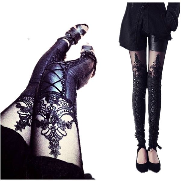 wholesale-new black punk gothic pu leggings leather pants stitching embossed lace leggings for women, fashion hollow sheer leggings, Black;white
wholesale-new black punk gothic pu leggings leather pants stitching embossed lace leggings for women, fashion hollow sheer leggings, Black;white