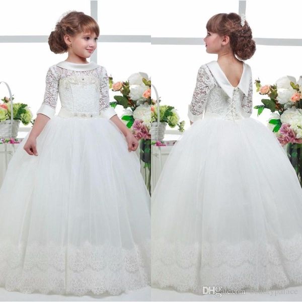 three quater sleeves special occasion gown flower girl dresses girls pageant dresses first communion dresses, White;blue
three quater sleeves special occasion gown flower girl dresses girls pageant dresses first communion dresses, White;blue