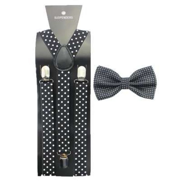 new fashion men's women's dot bowtie and dot suspender set adjustable bow tie, Black;gray
new fashion men's women's dot bowtie and dot suspender set adjustable bow tie, Black;gray