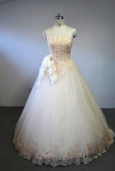 luxury ball gown champagne wedding dresses strapless see through beads lace flower long bridal gowns custom size, White
luxury ball gown champagne wedding dresses strapless see through beads lace flower long bridal gowns custom size, White