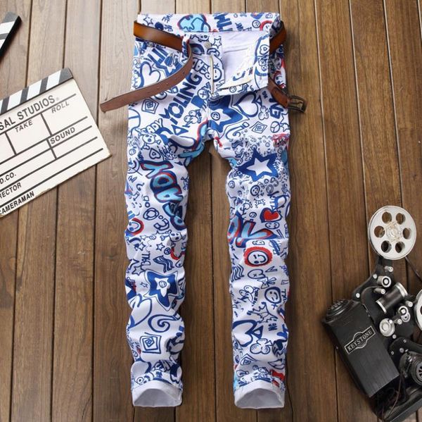 2018 new men jeans 3d elastic digital print jeans men's skinny pants slim white stretch jeans painted designer pants, Blue
2018 new men jeans 3d elastic digital print jeans men's skinny pants slim white stretch jeans painted designer pants, Blue