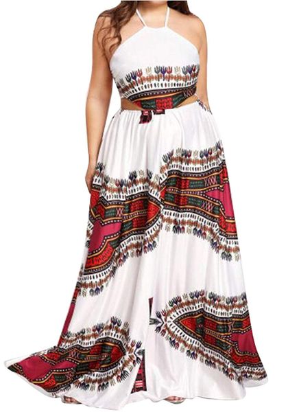 womens plus size halter backless african dashiki print beach party maxi dress, Black;gray
womens plus size halter backless african dashiki print beach party maxi dress, Black;gray