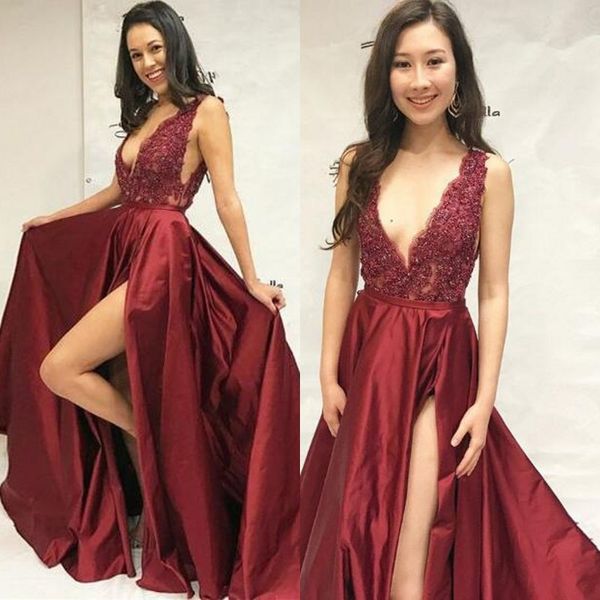 charming lace appliques long prom dress split slit evening dress 2018 sleeveless a-line satin floor length prom dresses custom made, Black
charming lace appliques long prom dress split slit evening dress 2018 sleeveless a-line satin floor length prom dresses custom made, Black