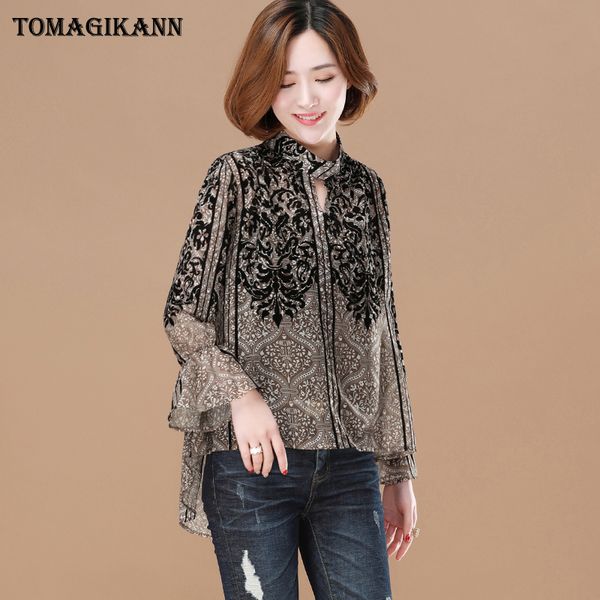 2018 vintage geometric flock print women chiffon blouse shirts casual contrast color long sleeve loose femininas sheer blusas, White
2018 vintage geometric flock print women chiffon blouse shirts casual contrast color long sleeve loose femininas sheer blusas, White