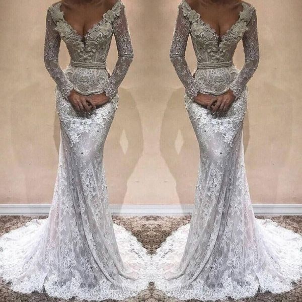 gorgeous pearls applique wedding dress v-neck long sleeves beads lace mermaid wedding dress stylish plus size dubai vestido de novia, White
gorgeous pearls applique wedding dress v-neck long sleeves beads lace mermaid wedding dress stylish plus size dubai vestido de novia, White