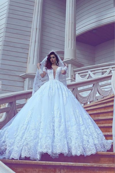 said mhamad luxury lace ball gown wedding dresses deep v neck sequined beaded court train wedding dress bridal gowns vestido de novia, White
said mhamad luxury lace ball gown wedding dresses deep v neck sequined beaded court train wedding dress bridal gowns vestido de novia, White