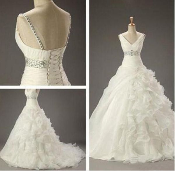 beaded ruffled organza ball gown wedding dresses v neck court train werdding gown crystal corst bridal gowns, White
beaded ruffled organza ball gown wedding dresses v neck court train werdding gown crystal corst bridal gowns, White