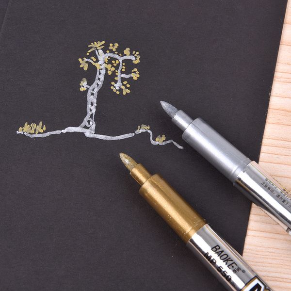 1 Pcs Paint Pen Metallic Color Pen Technology Gold And Silver 1.5mm Up Paint Student Supplies Marker Craftwork Pen