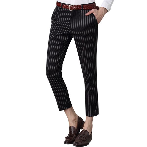 high quality men ankle-length pants slim striped thin summer spring suits casual man england style plus size black blue, White;black
high quality men ankle-length pants slim striped thin summer spring suits casual man england style plus size black blue, White;black