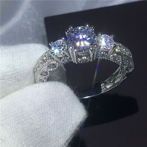 

choucong vintage rings three-stone diamonique cz white gold filled engagement wedding band ring for women men love gift, Slivery;golden