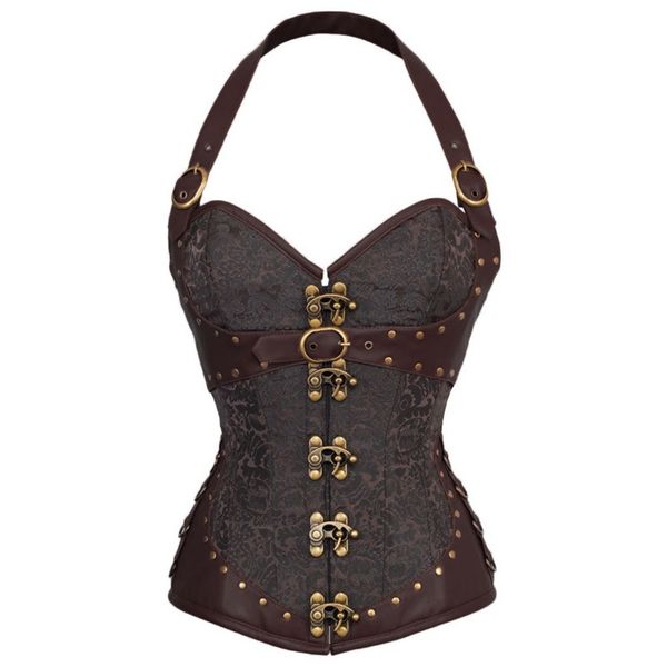 brown halloween spiral steel boned steampunk gothic bustier corset with laux leather halter overbust corset lingerie, Black;white
brown halloween spiral steel boned steampunk gothic bustier corset with laux leather halter overbust corset lingerie, Black;white
