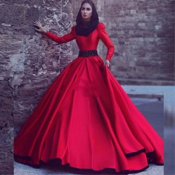 muslim red 2018 ball gown prom dresses long sleeves high neck beaded crystals court train formal evening party wear custom made, Black;red
muslim red 2018 ball gown prom dresses long sleeves high neck beaded crystals court train formal evening party wear custom made, Black;red