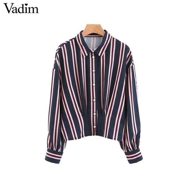 vadim women chic striped pleated blouses long sleeve turn down collar short style shirts female casual blusas mujer la537, White
vadim women chic striped pleated blouses long sleeve turn down collar short style shirts female casual blusas mujer la537, White