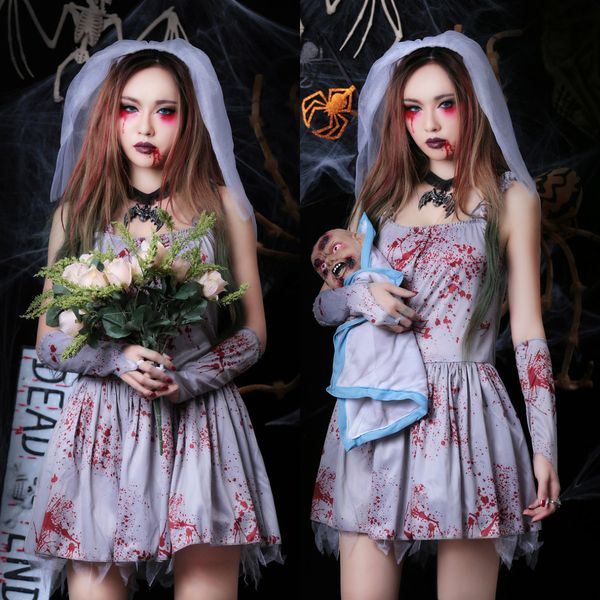 2018 new arrival halloween costumes for adults vampire bride short spaghetti printed blood ployester party dress with gloves + veil in stock, Black
2018 new arrival halloween costumes for adults vampire bride short spaghetti printed blood ployester party dress with gloves + veil in stock, Black