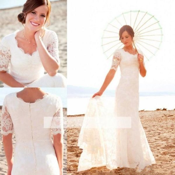 vintage full lace beach wedding dresses v neck short sleeve 2018 country garden bridal gowns button vestido de novia, White
vintage full lace beach wedding dresses v neck short sleeve 2018 country garden bridal gowns button vestido de novia, White