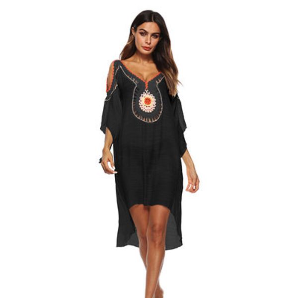 bohemian boho dress summer embroidery women batwings sleeve beach dress v-neck loose summer asymmetrical dress, Black;gray
bohemian boho dress summer embroidery women batwings sleeve beach dress v-neck loose summer asymmetrical dress, Black;gray