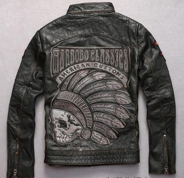 classic vintage leather jacket mens motorcycle clothing back with western us states totem indian pedigree emblem chieftains flag, Black
classic vintage leather jacket mens motorcycle clothing back with western us states totem indian pedigree emblem chieftains flag, Black