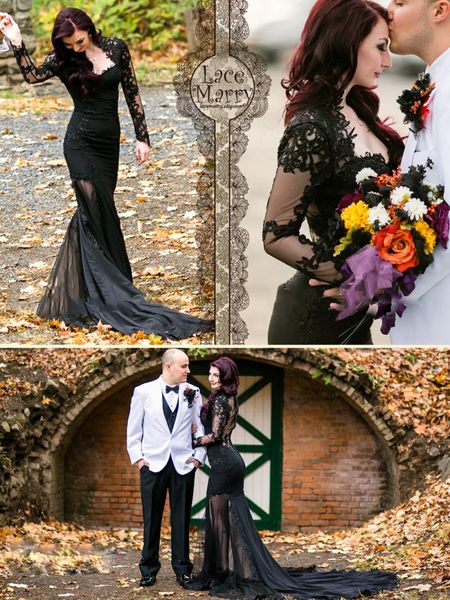 wedding dresses black lace applique long sleeve bridal gowns illusion sweep train mermaid wedding dress, White
wedding dresses black lace applique long sleeve bridal gowns illusion sweep train mermaid wedding dress, White