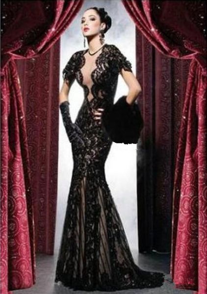 black lace evening dresses 2019 selling new sweep train short sleeve backless mermaid sheer prom party gowns pageant dresses e232, Black;red
black lace evening dresses 2019 selling new sweep train short sleeve backless mermaid sheer prom party gowns pageant dresses e232, Black;red