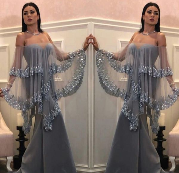 saudi arabic gray prom dresses off the shoulder mermaid evening gowns tulle tiered sparkly sequined women formal party dress, Black
saudi arabic gray prom dresses off the shoulder mermaid evening gowns tulle tiered sparkly sequined women formal party dress, Black